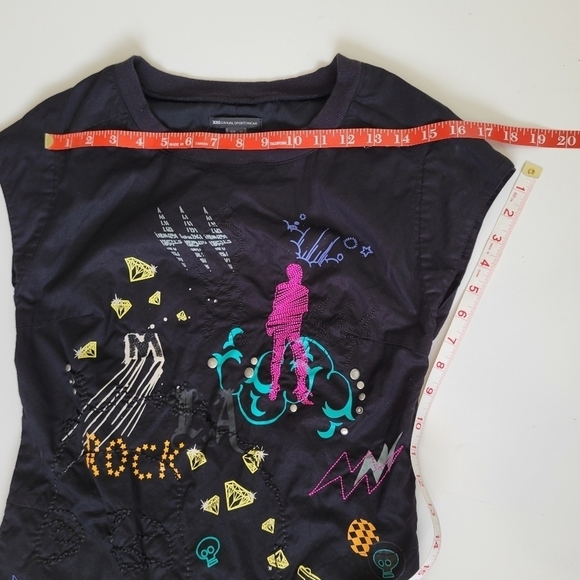 MNG Rare Graphic Rock n Roll Dancer Guitar Embroidered Studded Mini Dress XS - Picture 14 of 16